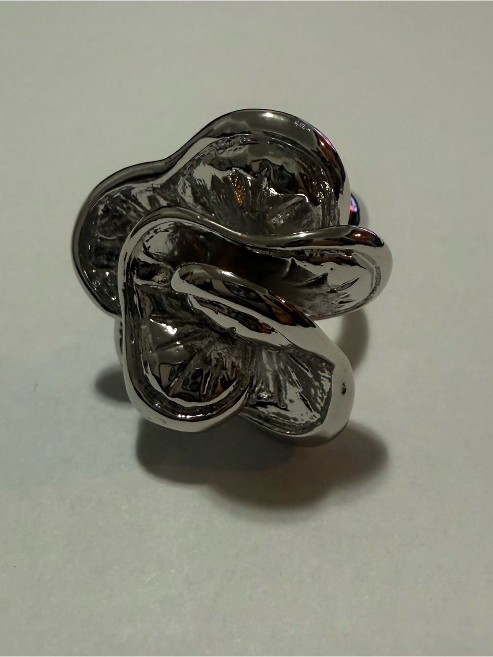 Rhodium Electroplated Abstract Chunky Sculptural Flower Theme Ring